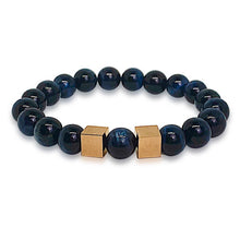Blue Tigers Eye Bead Mens Bracelet